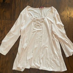 BKE by red lace up bell sleeve top size XL